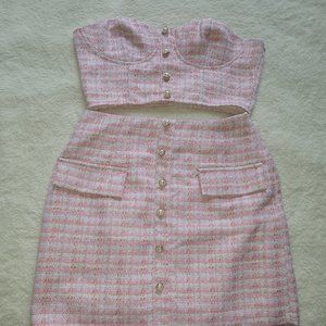 Cider Two Piece Pink Tweed Set
